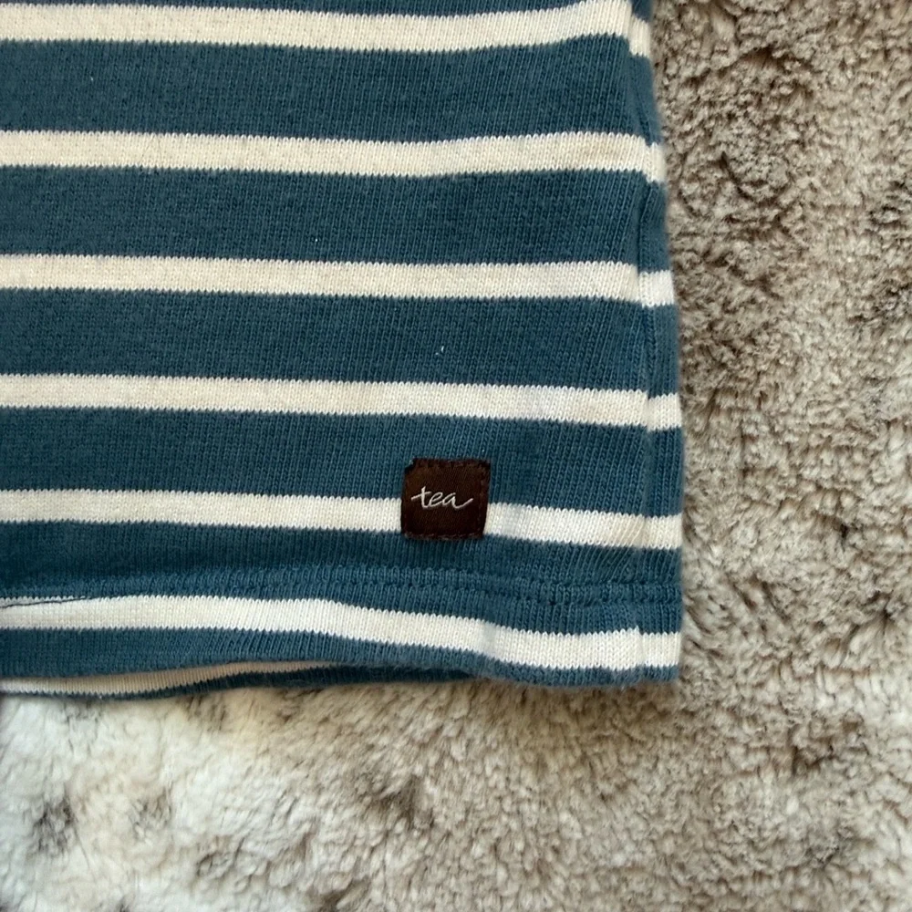 Tea Collection blue white striped dress girls size 6 floral embroidery holiday